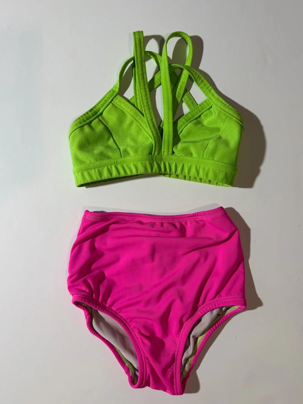 Neon Green & Hot Pink Dancewear set Child small